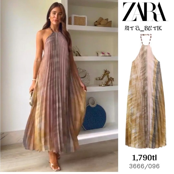 Zara Dresses & Skirts - COPY - ZARA TIE DYE PLEATED HALTER DRESS